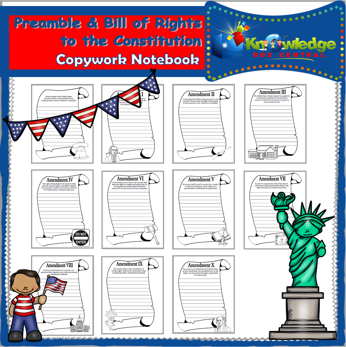 Preamble & Bill of Rights to the Constitution Copywork Notebook ...