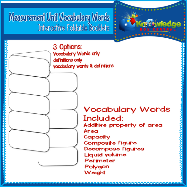 Measurement Unit Vocabulary Words Interactive Foldables for 3rd Grade