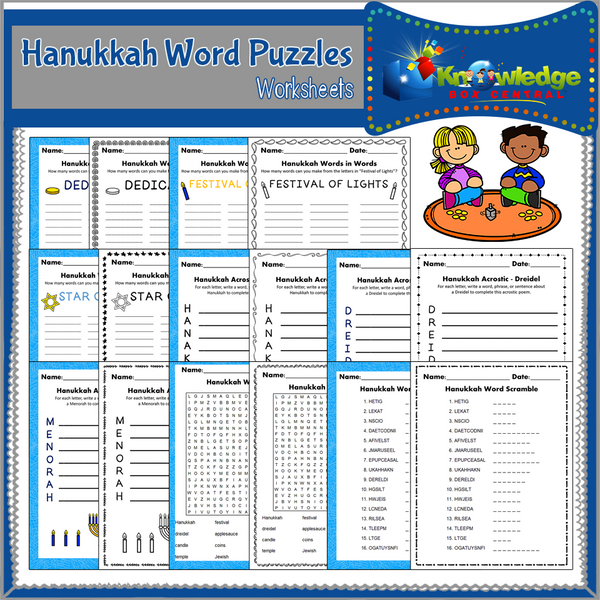 Hanukkah Word Puzzles Worksheets