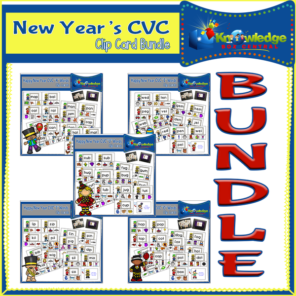 New Year's CVC Words Clip Cards BUNDLE