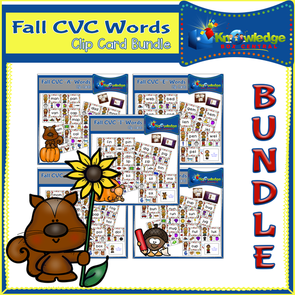 Fall CVC Words Clip Card BUNDLE
