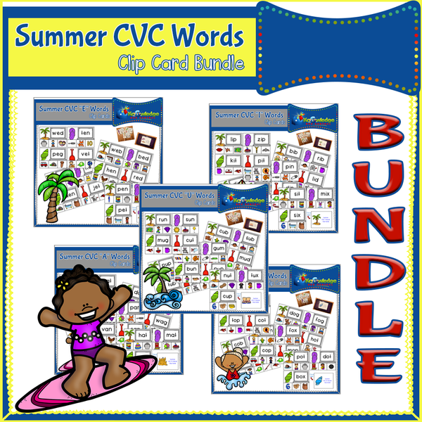 Summer CVC Words Clip Cards BUNDLE