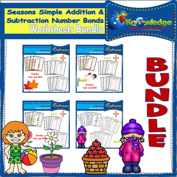 Seasons Simple Addition & Subtraction Number Bonds (1-10) Task Cards
