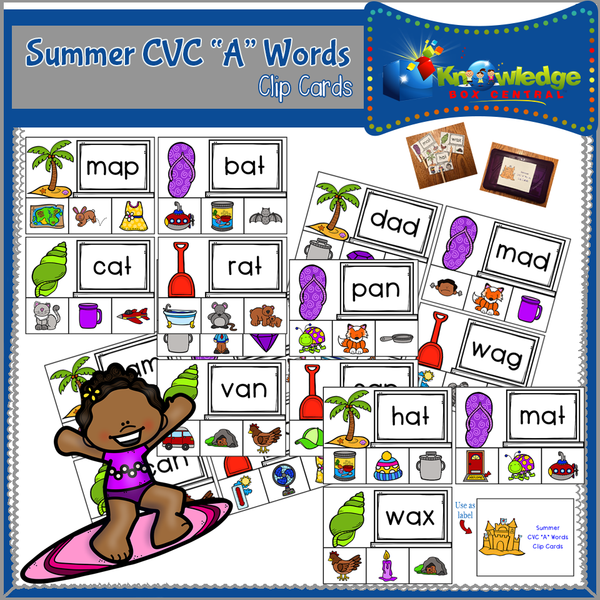 Summer  CVC Words Clip Cards