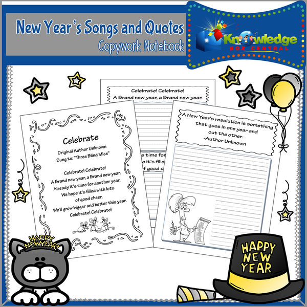 New Year's Songs & Quotes Copywork Notebook