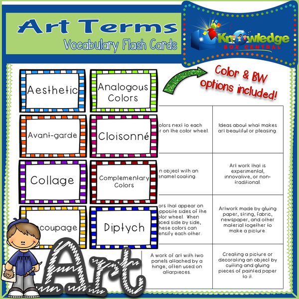 Art Terms Vocabulary Flash Cards