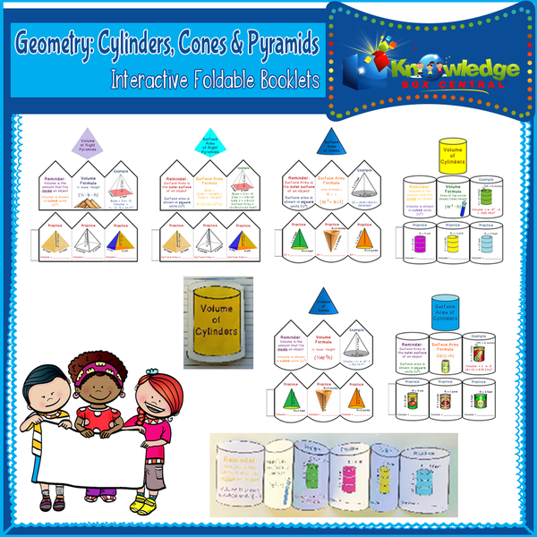 Geometry: Cylinders, Cones, & Pyramids Interactive Foldable Booklets